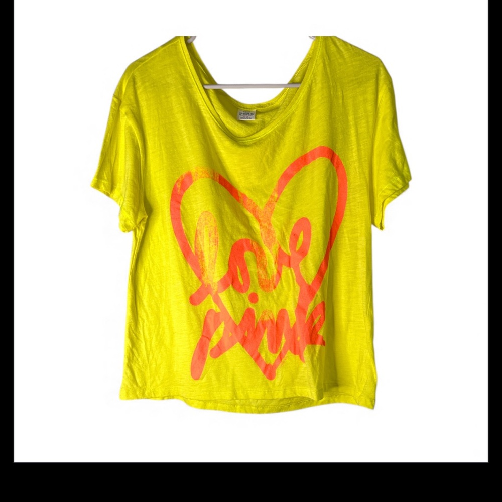 PINK Victoria's Secret Yellow Tee with Pink Heart in great condition